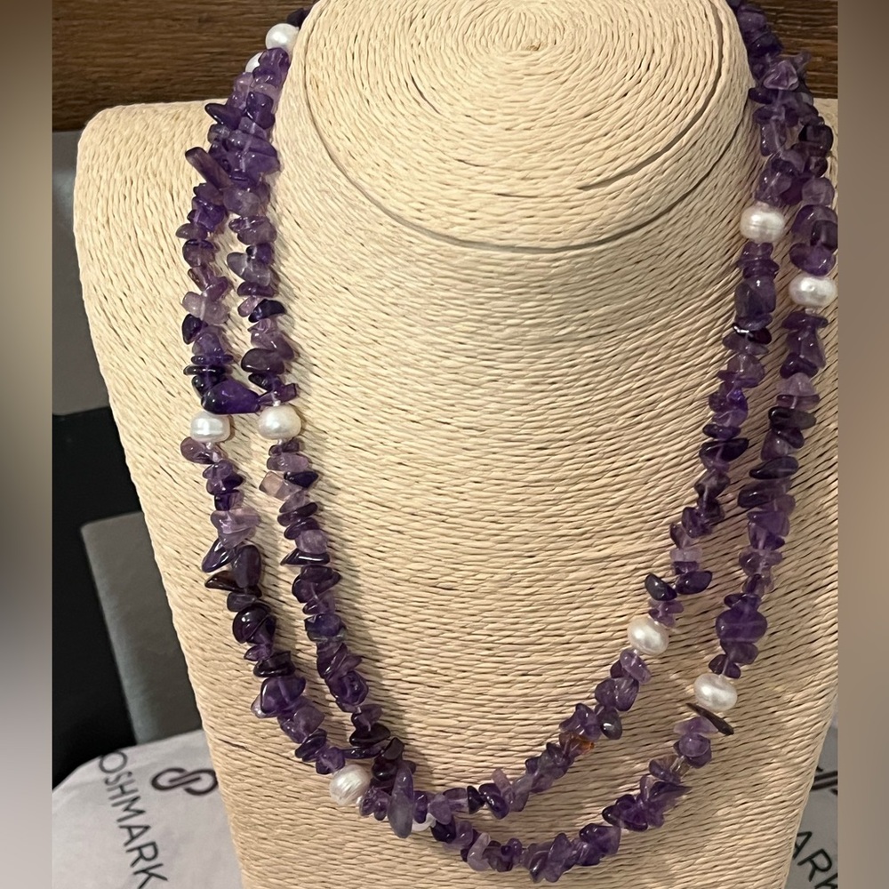 PACIFIC PEARLS NWOT AUTHENTIC GENUINE AMETHYST & FRESHWATER PEARL NECKLACE